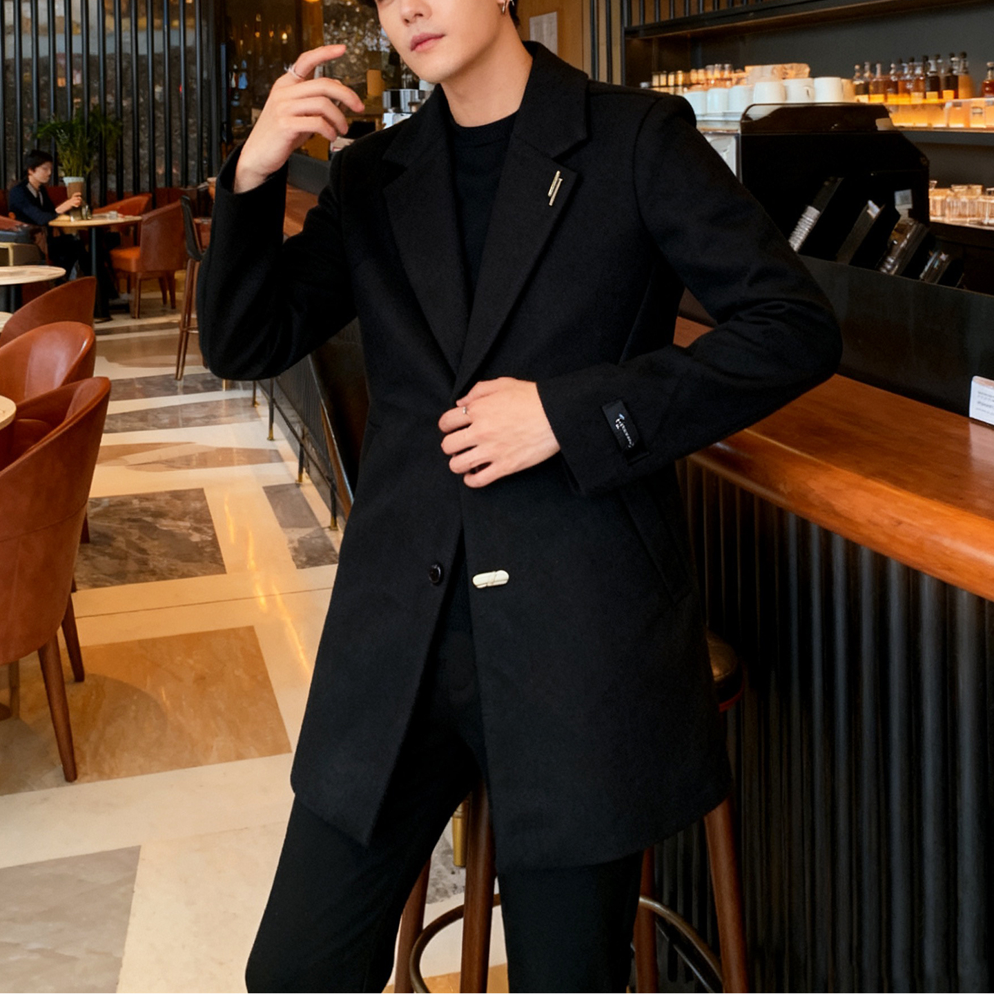 新款男士修身风衣外套