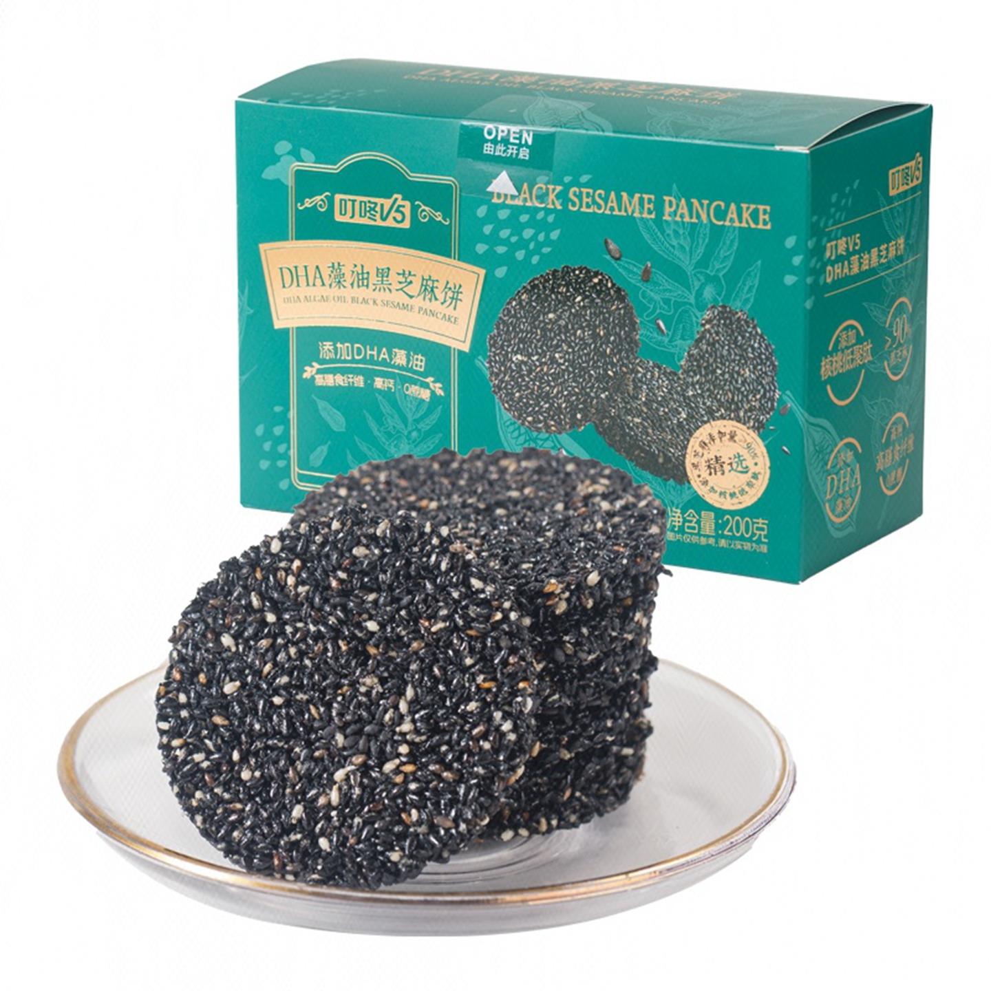 叮咚V5DHA藻油黑芝麻饼200g/盒孕期解馋代餐营养饼干休闲午茶零食