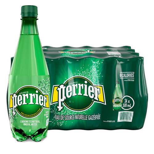 法国进口perrier巴黎水天然含气矿泉水500ml 塑料瓶气泡
