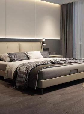 CBD家居意式极简真皮轻奢主卧大床现代简约带抽屉软床
