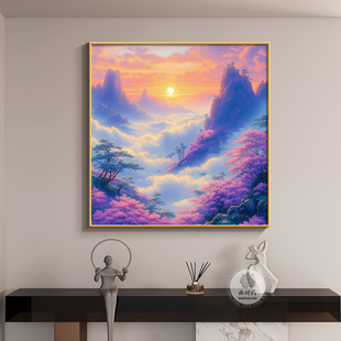 紫气东来正方形玄关装 饰画现代简约客厅餐厅背景墙风景画卧室壁画
