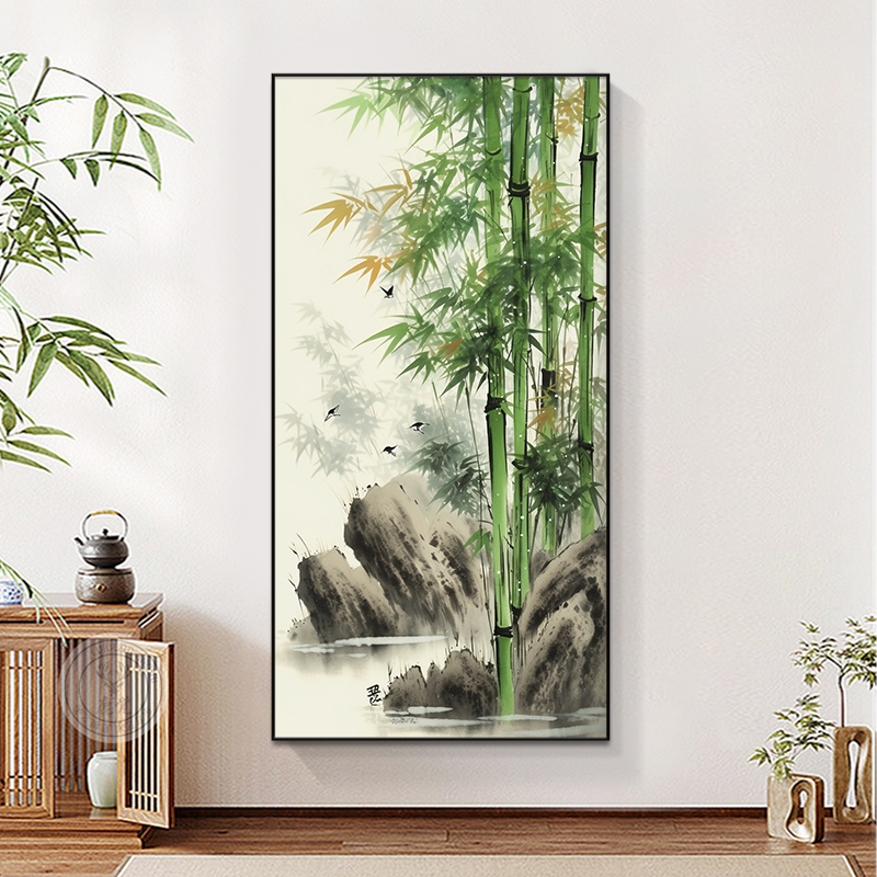 竹报平安玄关装饰画新中式节节高升客厅走廊过道挂画寓意好竹子画