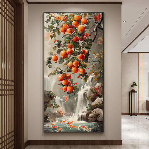 新中式玄关九鱼石榴招财装饰画