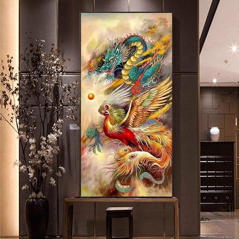 二龙戏珠客厅风水挂画龙凤招财呈祥凤凰玄关画2026新款高端装饰画