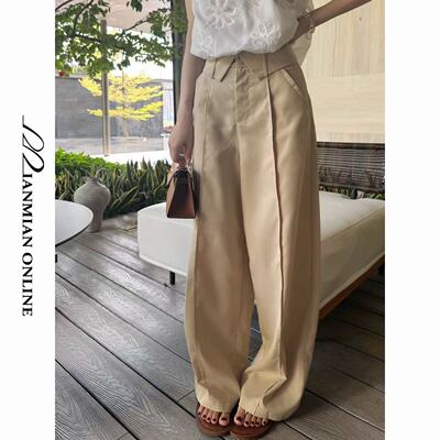 MIANMIANONLINE“鹿儿岛风”腰头翻边阔腿宽松萝卜裤百搭西裤280