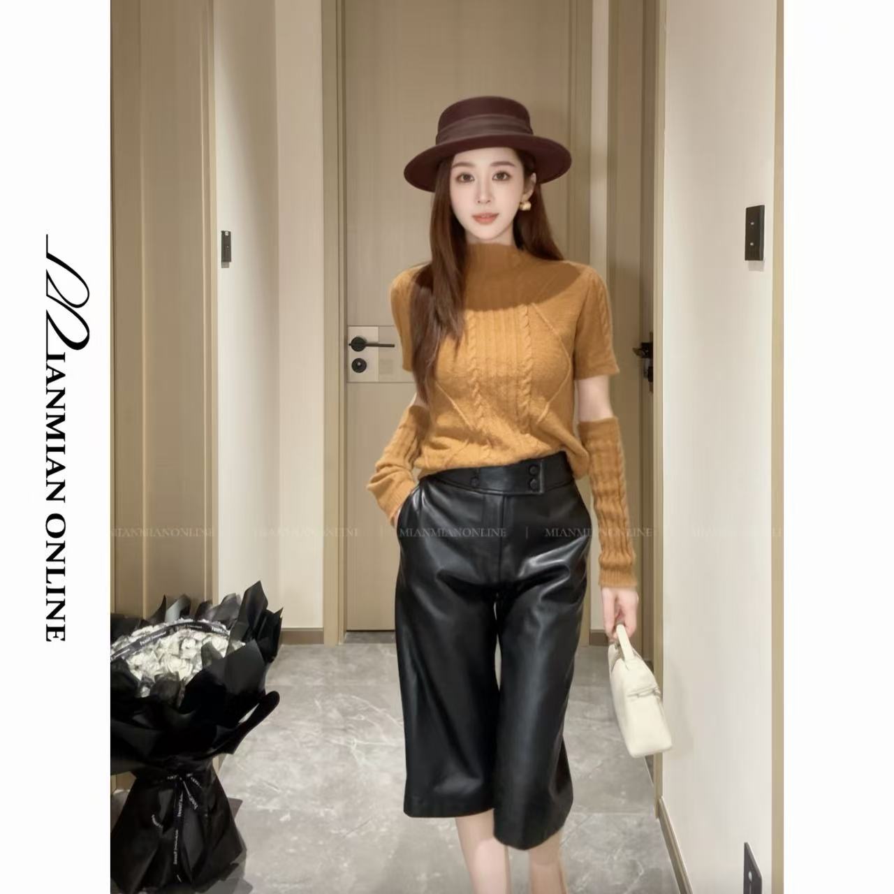 MIANMIANONLINE“秋的第一章”立领袖套短袖毛衣6235