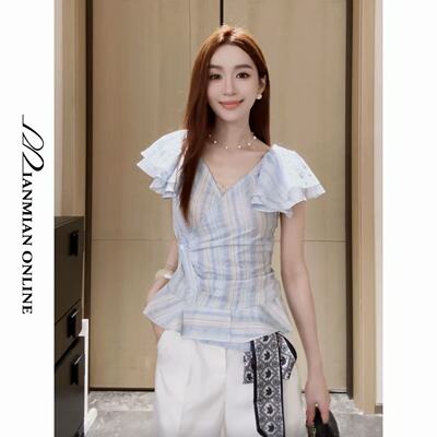 MIANMIANONLINE“轻语衫”收腰小飞袖衬衫短袖棉麻天丝衬衫288