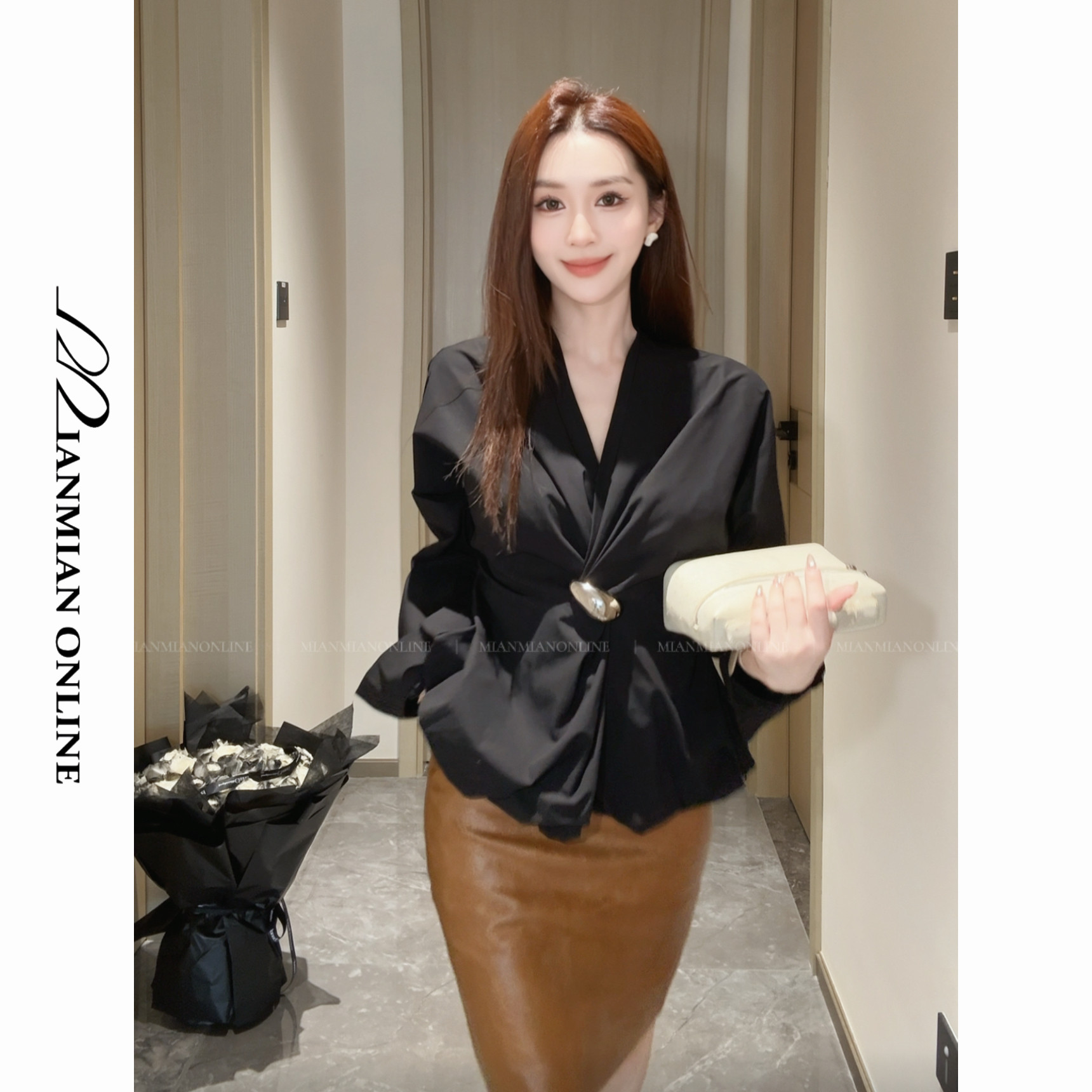 MIANMIANONLINE“铂扣”设计感扭结衬衫406
