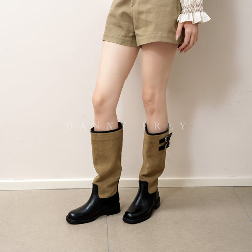 丹尼芙蕾头层牛皮女士骑士靴
