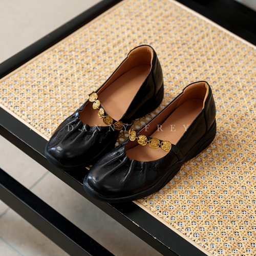 丹尼芙蕾头层羊皮玛丽珍鞋5CM