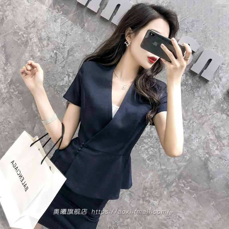 工作服职业气质女装新款通勤简洁收腰修身显瘦西装外套小个子套裙