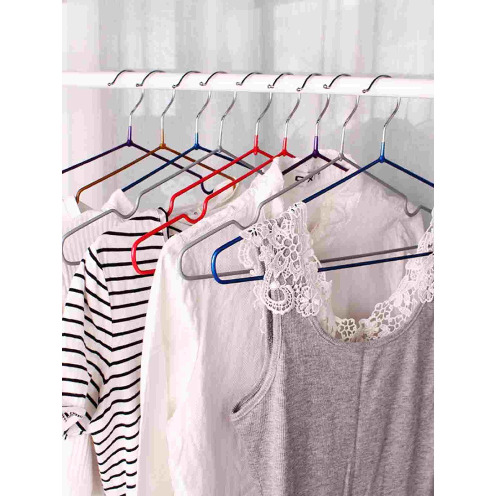 不锈钢浸塑防滑晾晒衣架家用无痕成人挂衣撑晾衣服架子10个装