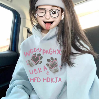 秋冬加绒加厚连帽卫衣女蓝色