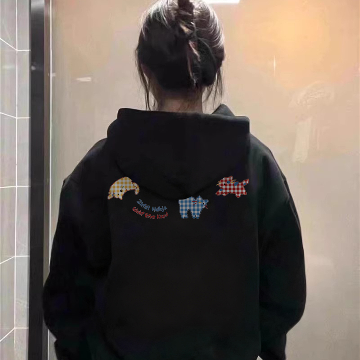 秋冬黑色连帽卫衣女2025新款爆款