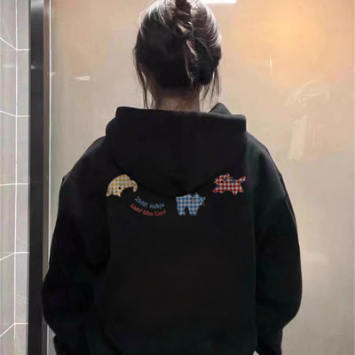 秋冬黑色连帽卫衣女2025新款爆款