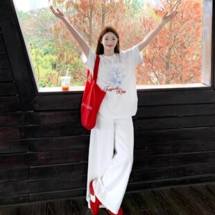 宽松慵懒风设计感chic韩系上衣 美式 正肩纯棉短袖 白t恤女夏季 新款