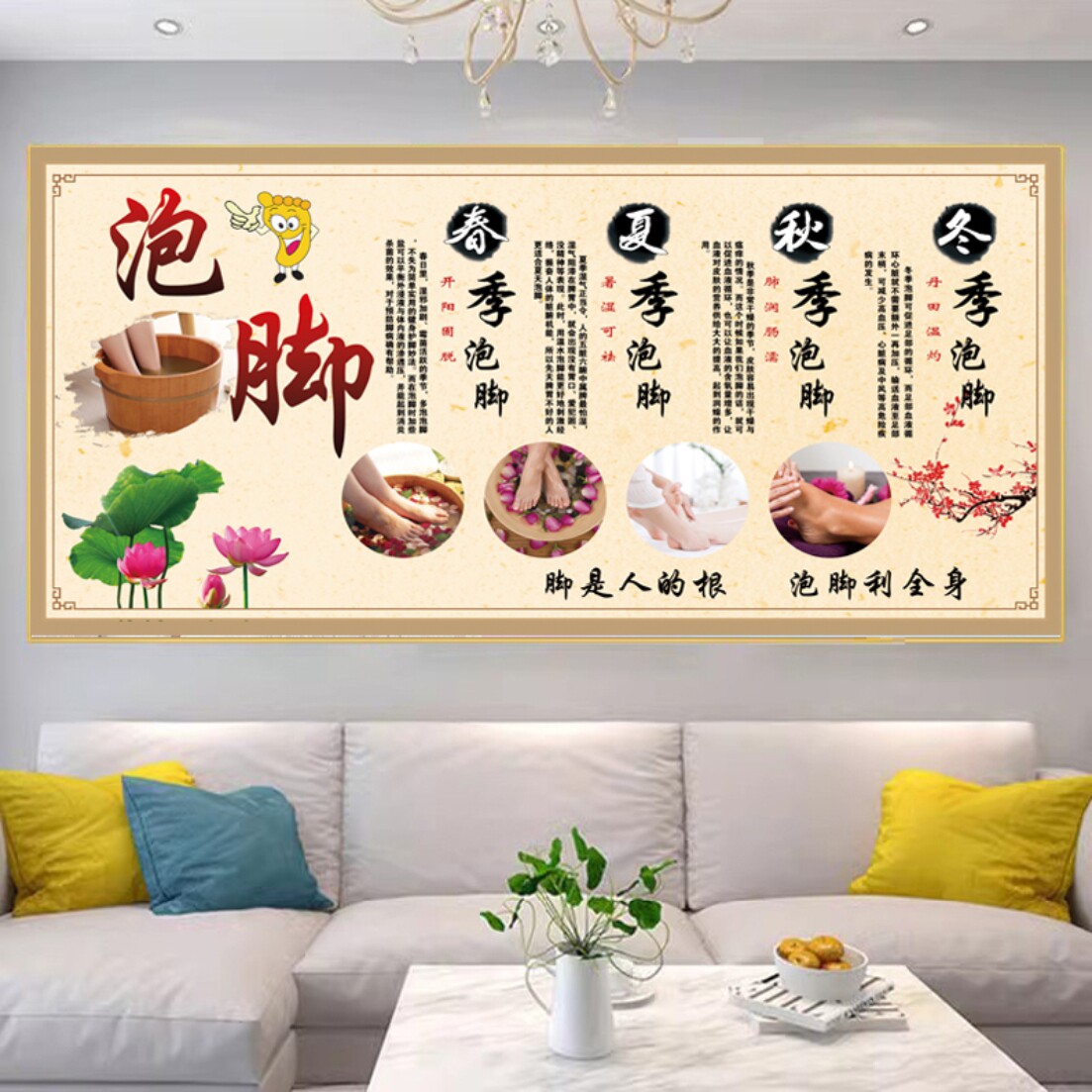 四季泡脚的好处足疗店挂画足浴足疗按摩海报中医养生馆装饰画壁画