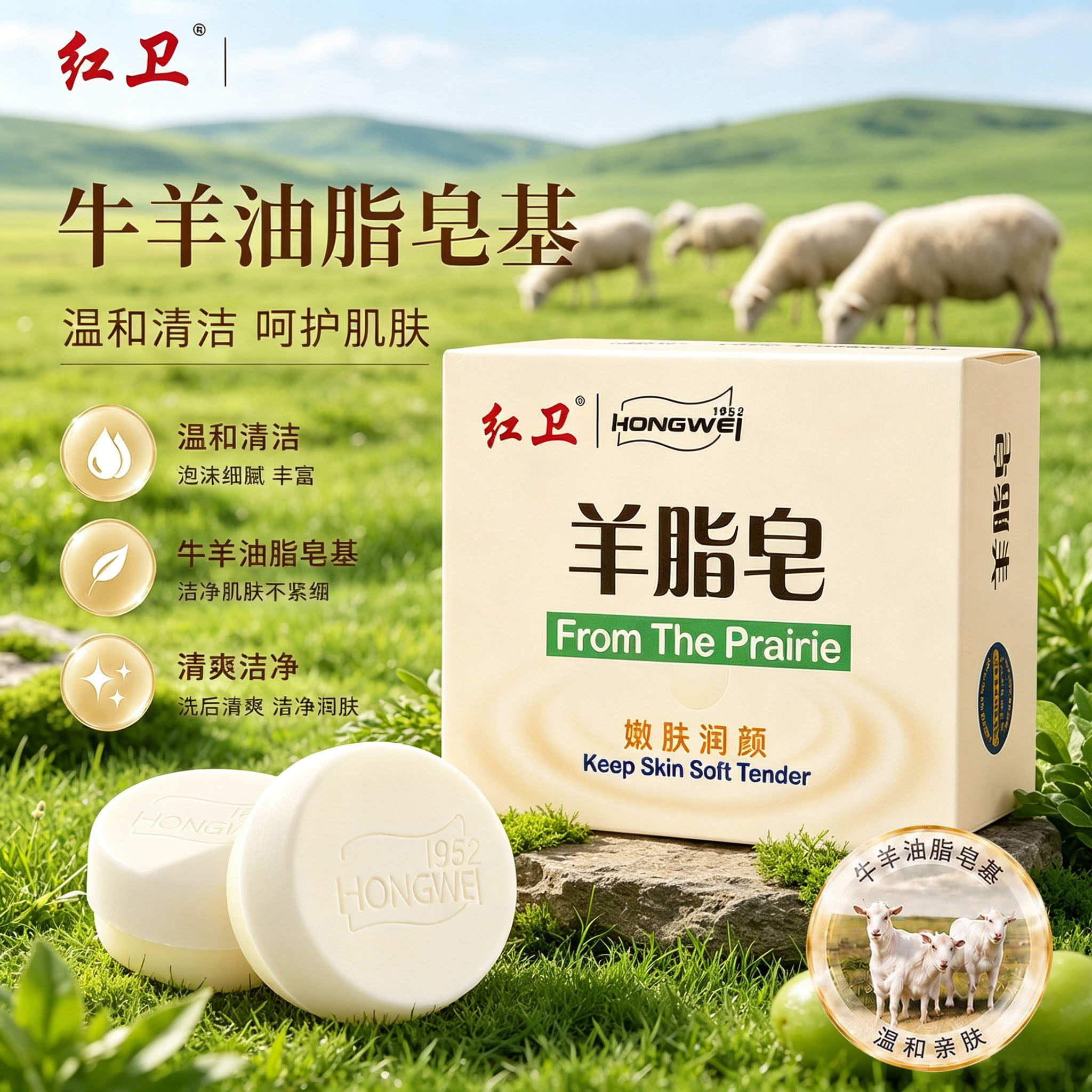 红卫羊脂皂官方旗舰店正品控油保湿祛痘牛羊油脂成分干净老牌国货