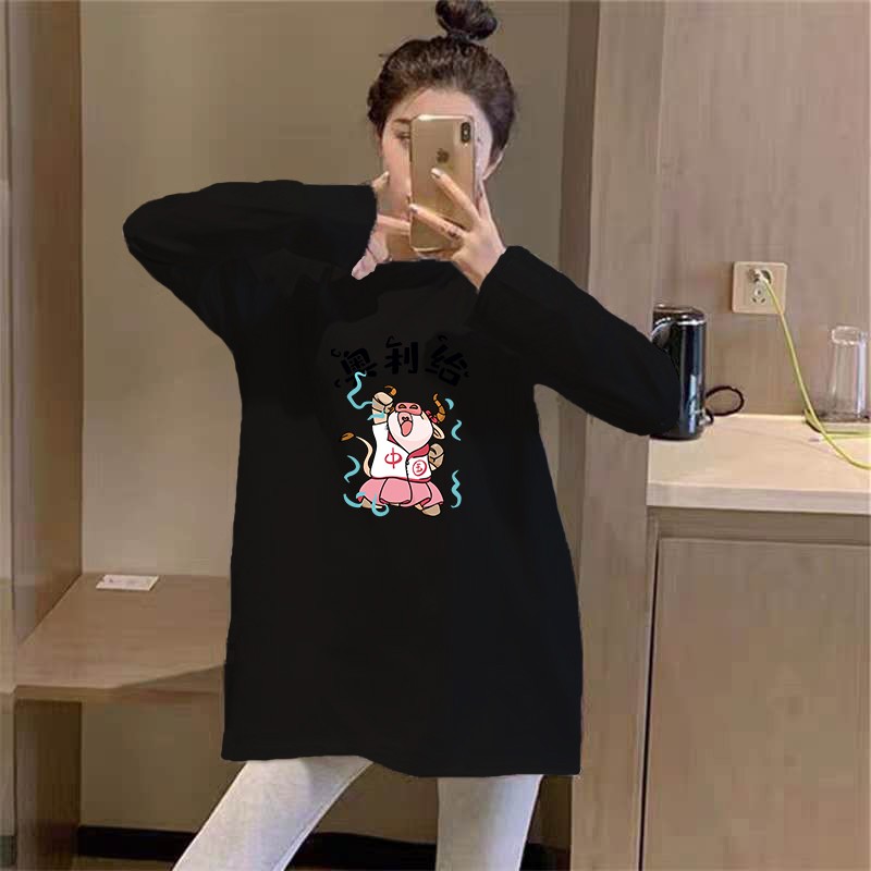 白色T恤女孕妇秋装长袖上衣时尚中长款连衣裙O宽松孕妇纯棉打底衫