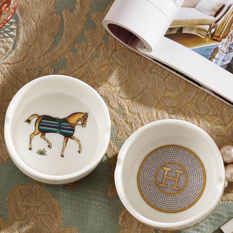 欧式陶瓷小号圆形双孔迷你烟灰缸客厅卧室书房电脑办公桌家居酒店