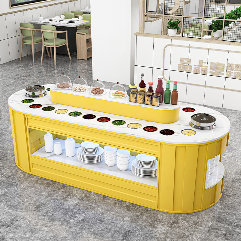 自助火锅店调料台冷藏保鲜蘸小料台串串酱料台麻辣烫小料台柜椭圆