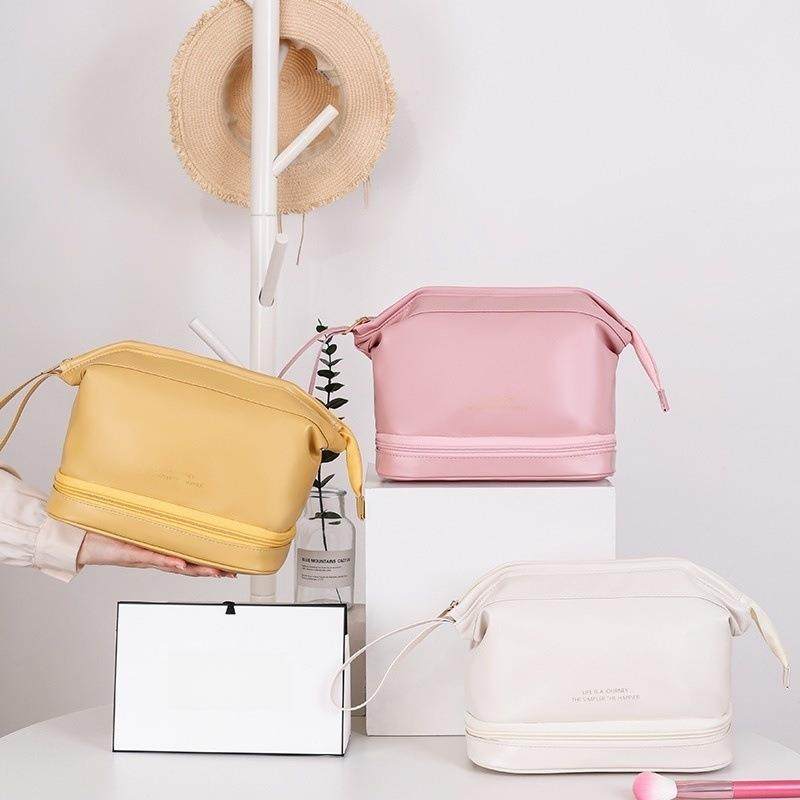 新款大容量旅行手提便携收纳包网红高级感女双层PU皮革云朵化妆包,收纳整理,其他收纳袋,淘宝优惠券,粉丝福利购,淘宝优惠卷