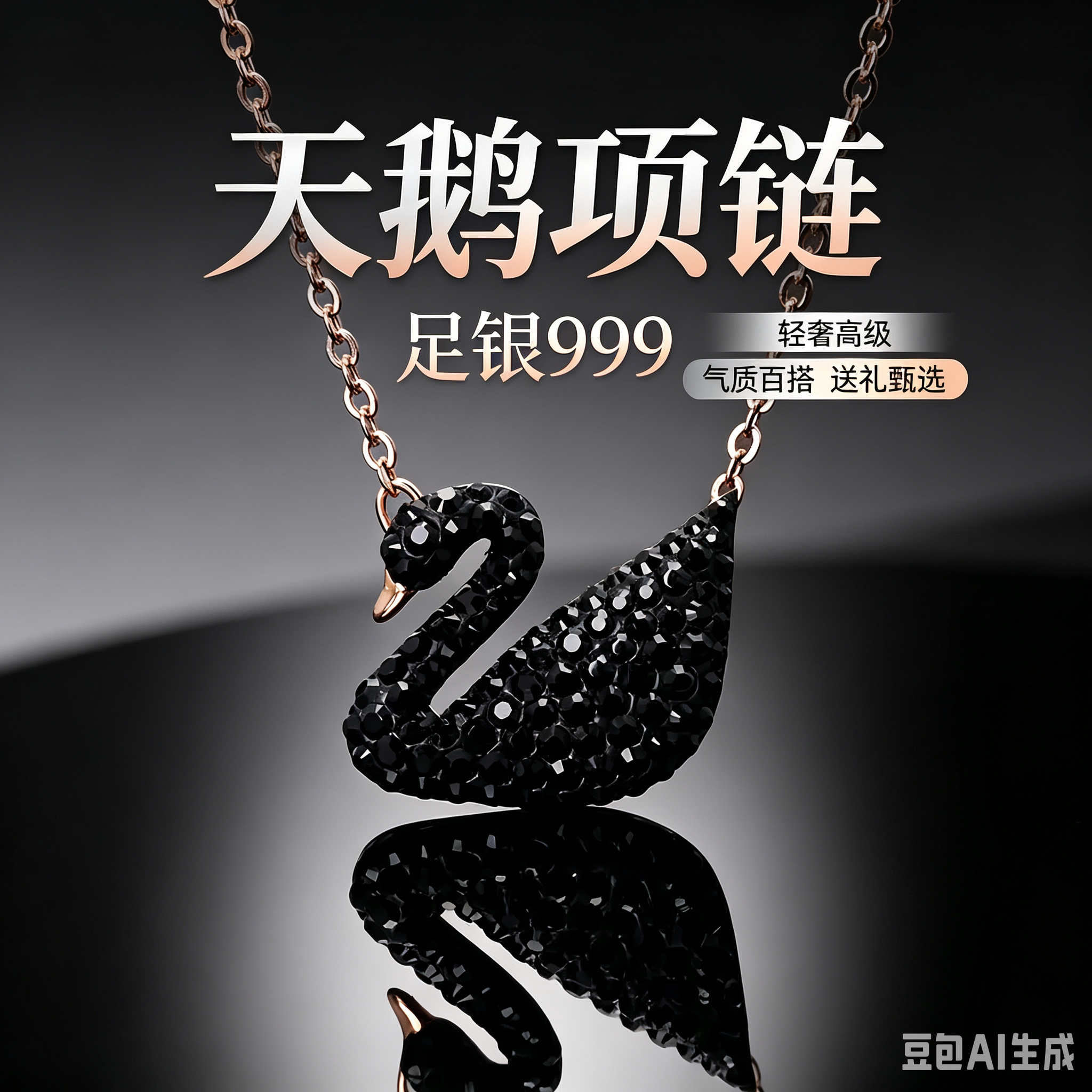 纯银999黑天鹅水晶渐变锁骨项链图片