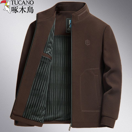 啄木鸟中年男士雪尼尔外套春秋季中老年人夹克衫爸爸装爷爷上衣服