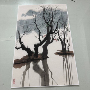 吴冠中春柳复古书画抽象水彩国画真迹艺术微喷仿古装裱挂轴装饰画