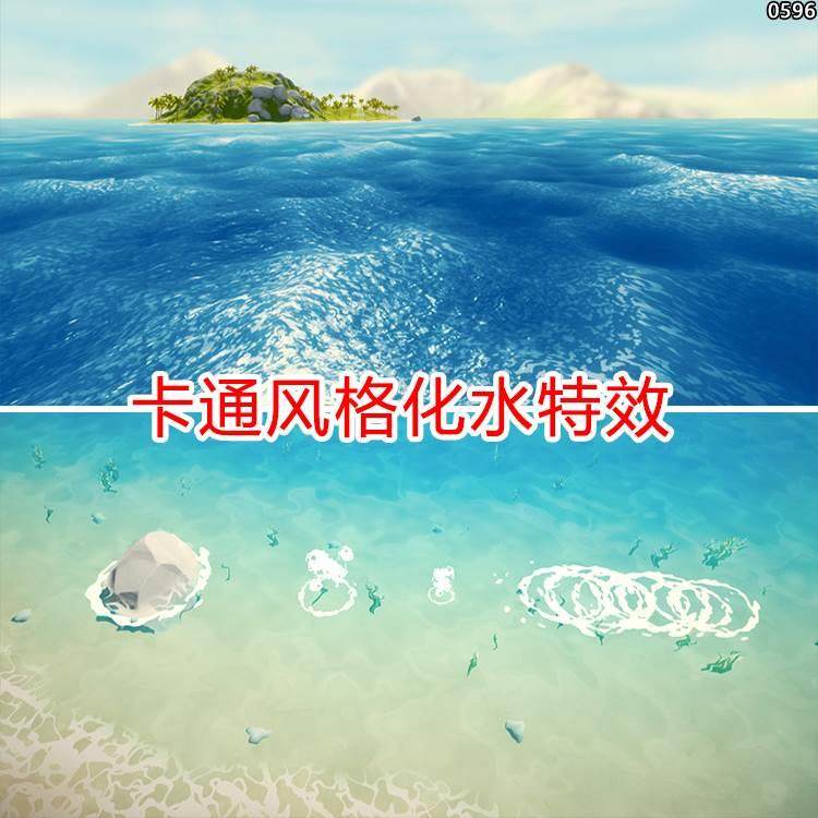 unity风格化水场景水面水波卡通水特效河水海洋水材质水花u3d素材