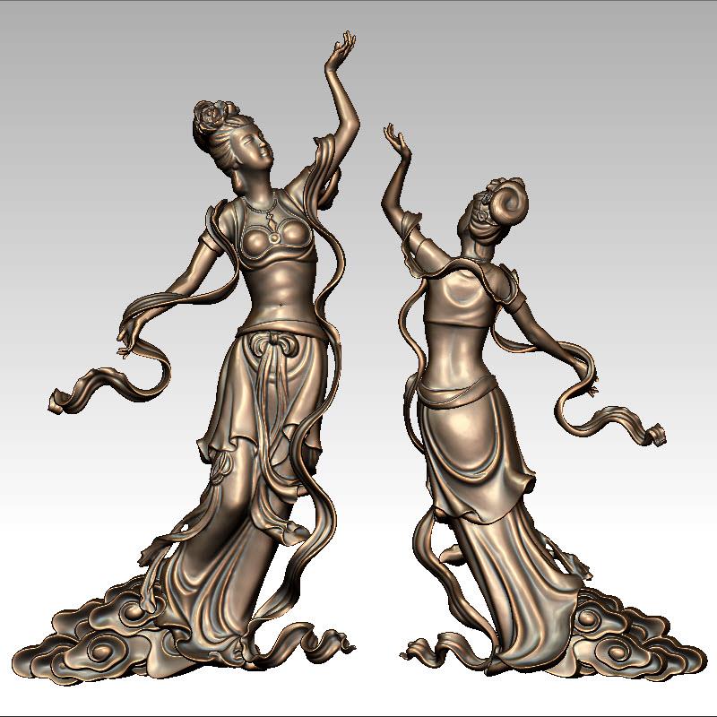 立体图3D模型打印文件stl/obj三维圆雕数控雕刻木雕飞天仙女嫦娥