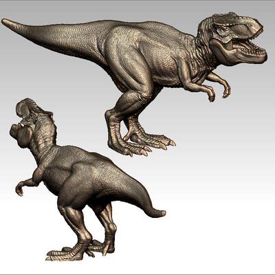 立体图3D模型打印扫描stl/obj圆雕图数控雕刻木雕摆件霸王龙恐龙