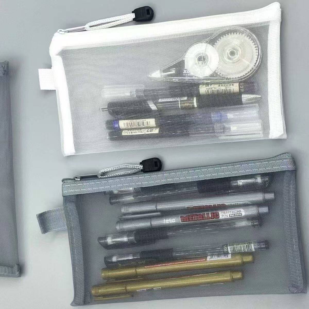 韩国简约透明网纱笔袋收纳袋学生考试专用便携笔袋大容量铅笔袋