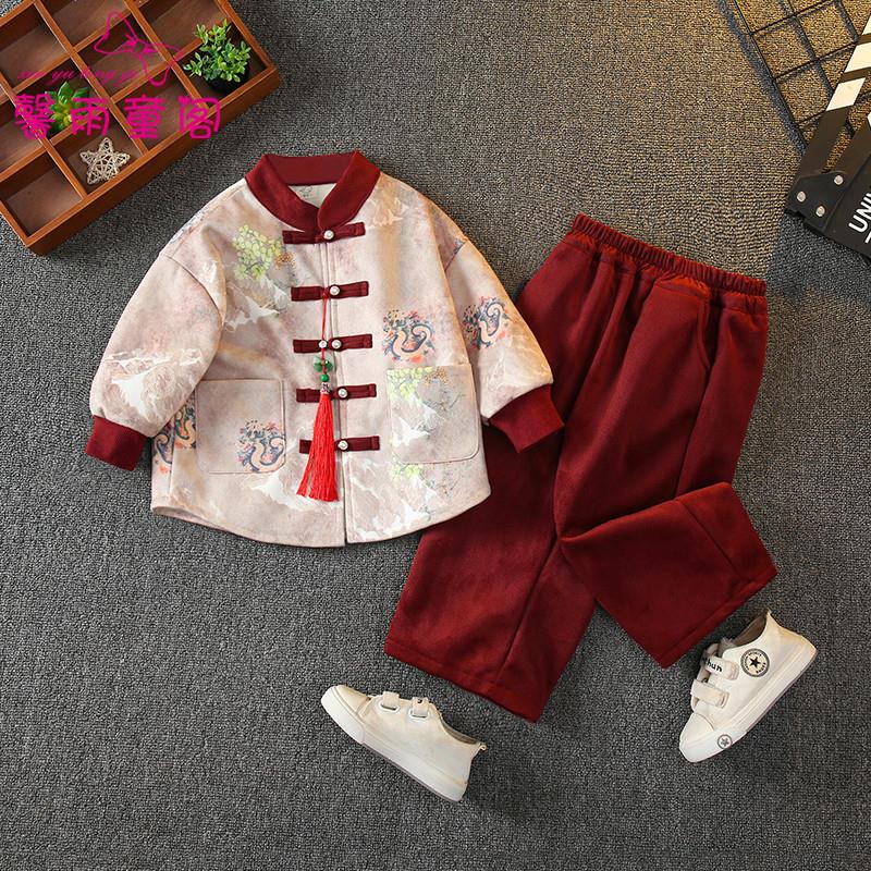 拜年服男童汉服新中式加绒套装儿童中国风新年唐装宝宝周岁服古装