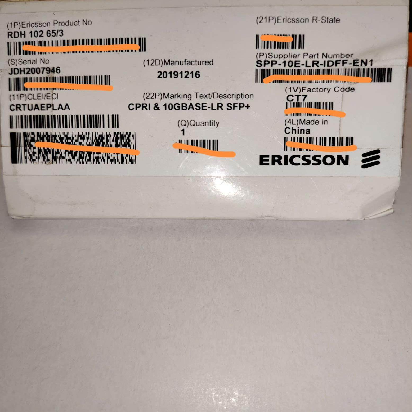 【议价】653爱立信光纤10G万兆模块 PDH 102 653