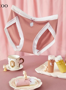 秘语女士内裤疯狂茶派对薄款抗菌无痕蕾丝中腰高开叉三角裤61979