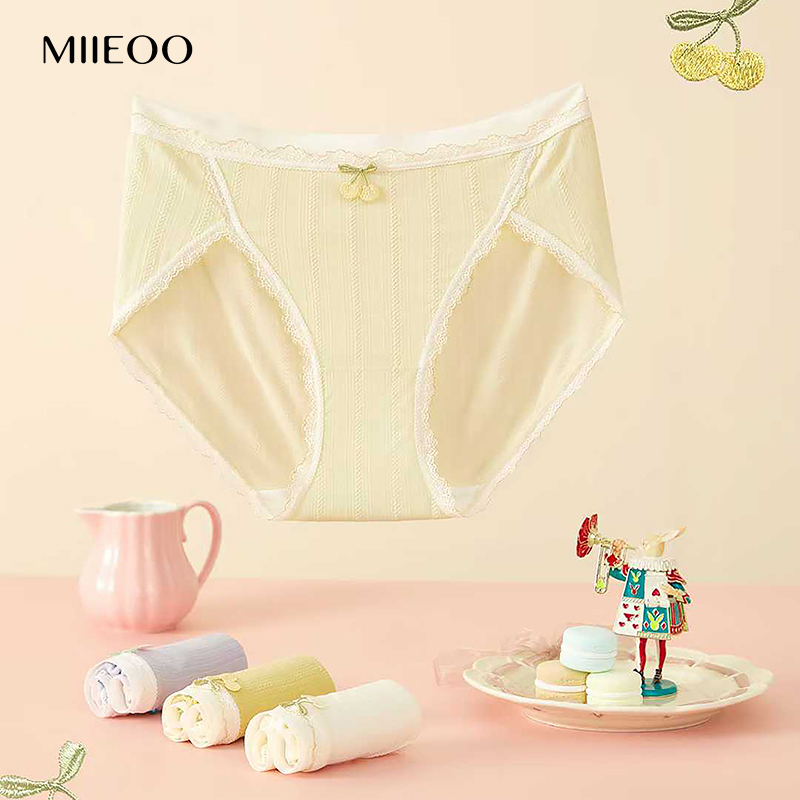 秘语女士内裤伯德茶会莫代尔提花无痕蕾丝中腰高开叉三角裤62048