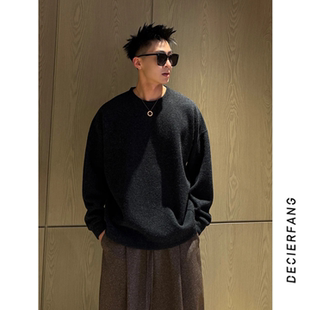 圆领肌理感长袖卫衣男士秋季韩版复古套头上衣时尚百搭气质高级感