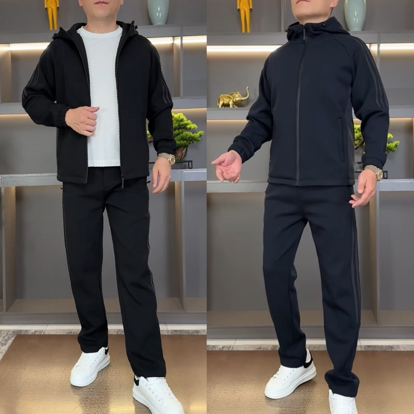 男士运动连帽长袖外套长裤两件套