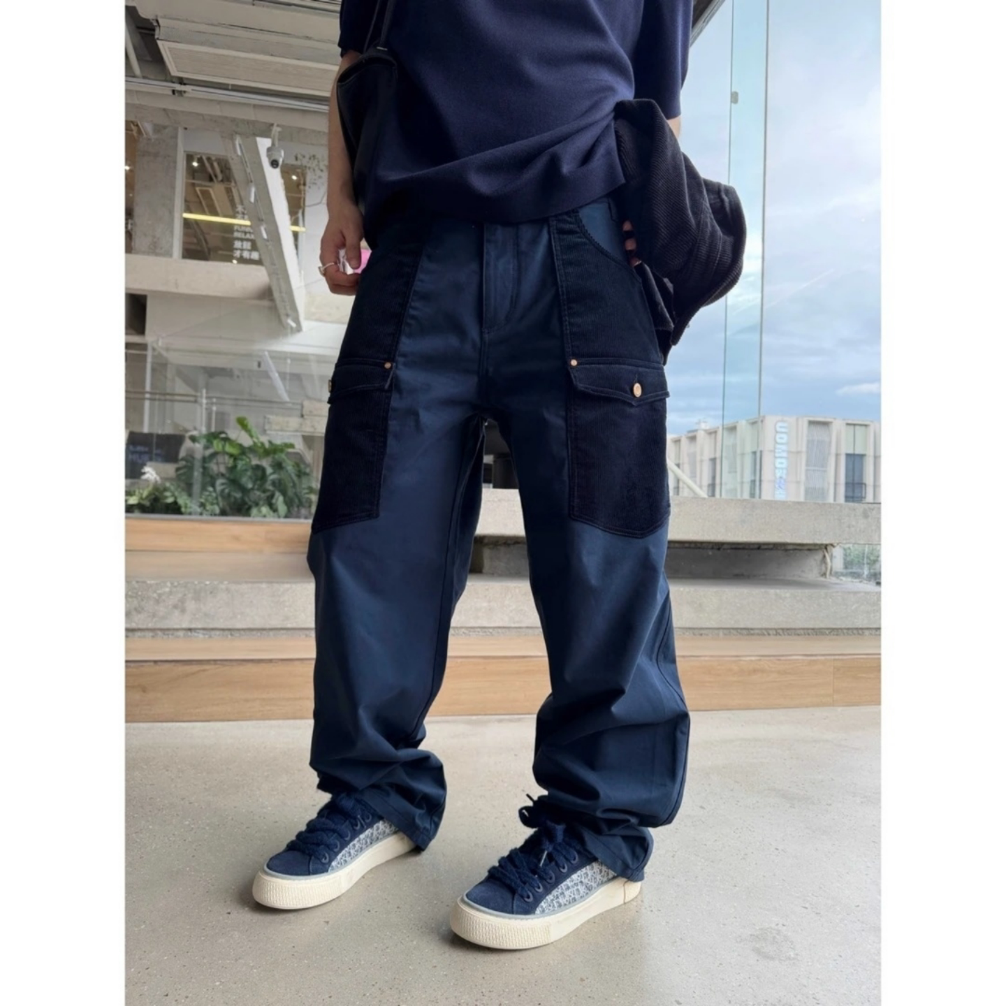 复古撞色工装裤男士直筒长裤