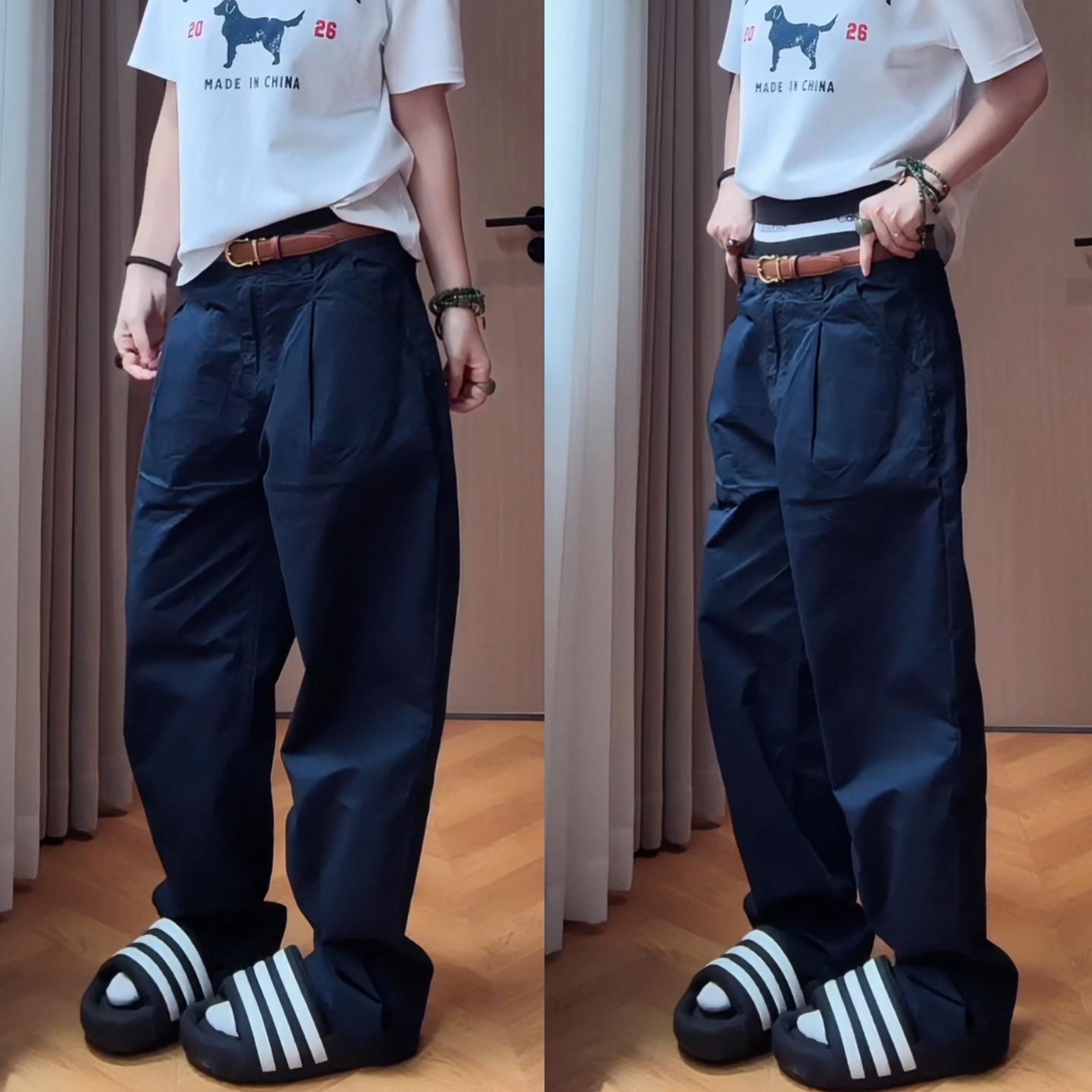 夏季新款男时尚藏蓝色直筒休闲裤
