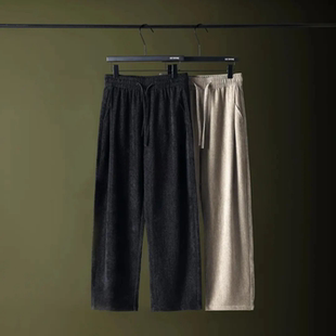 新款 时尚 简约高级感垂感直筒休闲裤 百搭立体剪裁系绳长裤 男士 春季