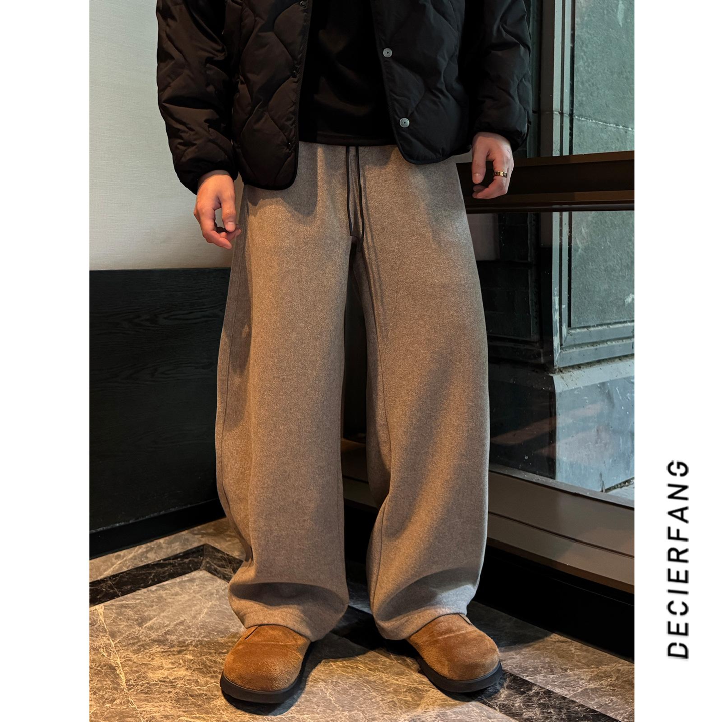 冬季垂感休闲裤男士时尚简约百搭韩系松弛慵懒风重磅高级纯色长裤