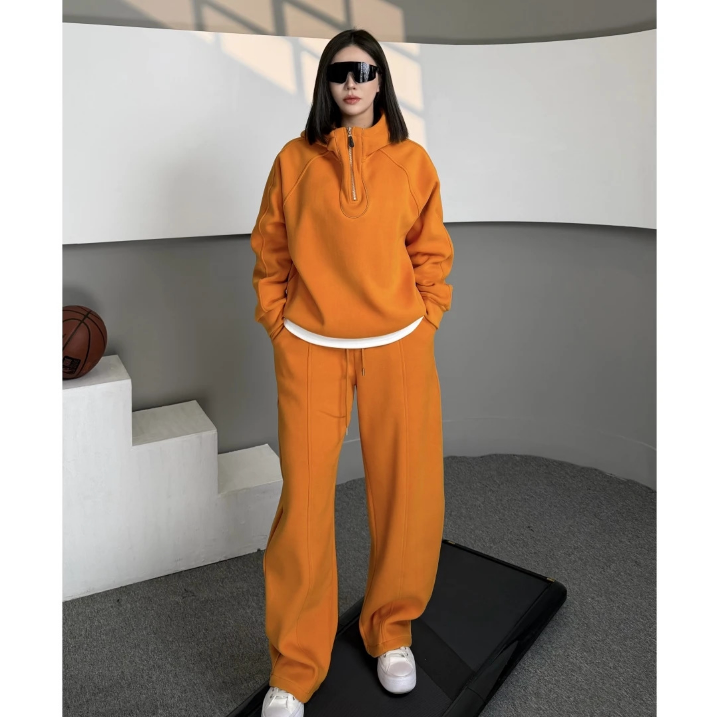 半拉链连帽卫衣卫裤两件套冬季新品男女同款时尚休闲潮流运动套装