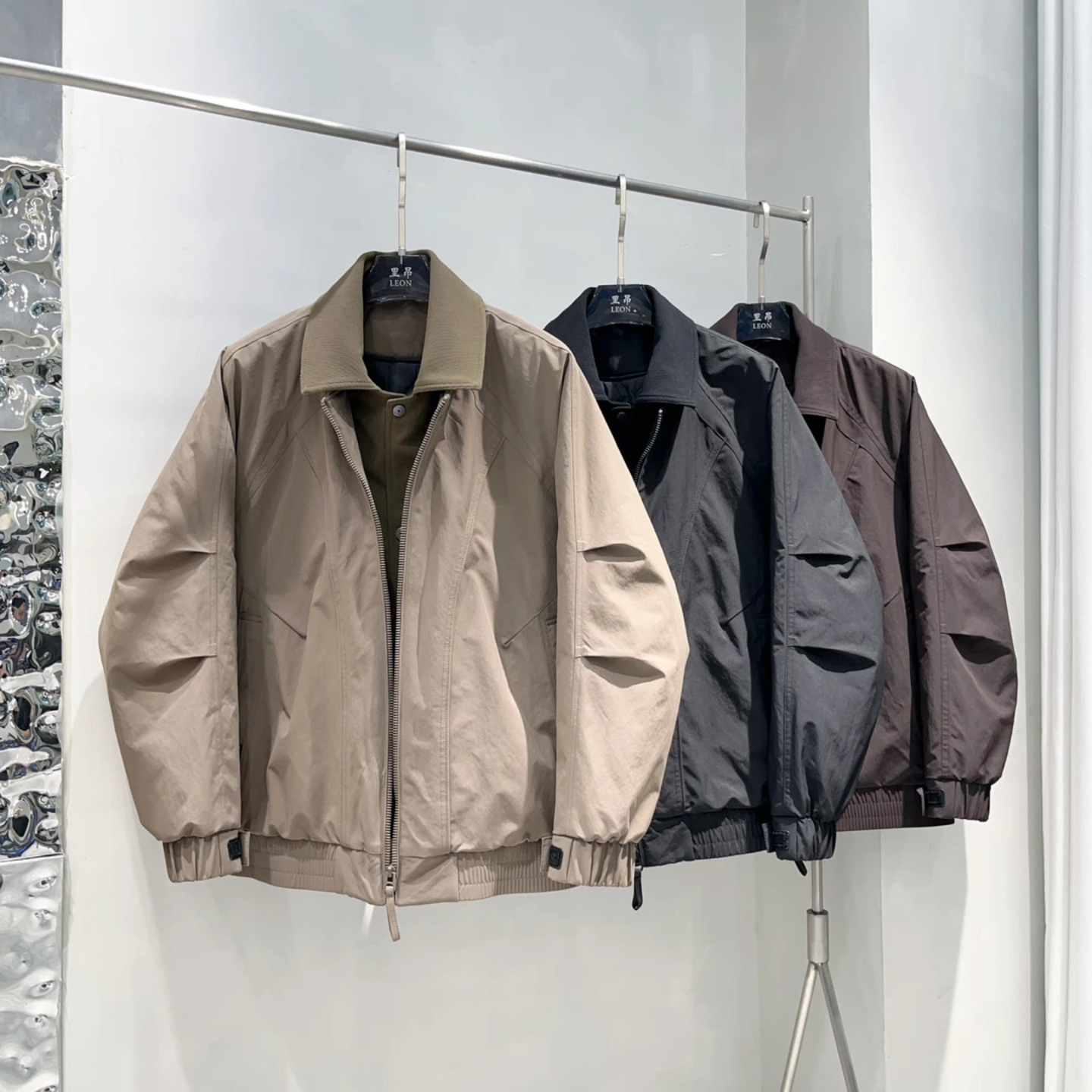 冬季高定设计翻领假两件棉衣外套男士时尚潮流简约休闲百搭高级感