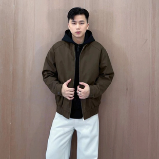 冬季拼接设计感加厚加绒连帽夹克外套男款时尚百搭潮流保暖高品质