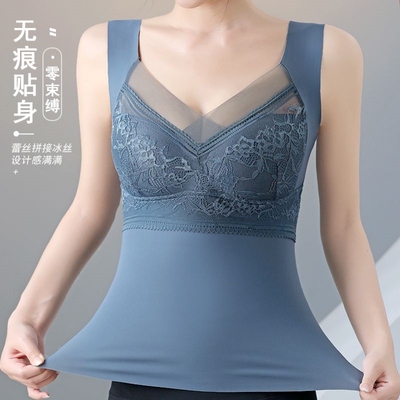 夏季【免穿文胸】妈妈可穿冰丝长款免穿文胸内衣吊带背心一体杯美