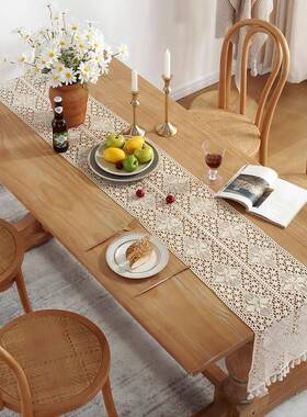 巾美式乡村桌旗系镂空复棉古线钩针桌旗蕾丝桌布森NLH电视柜茶几