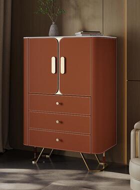 轻奢一皮客厅斗柜ZBZ意式岩板边现代收纳体靠墙马鞍沙发侧柜餐边