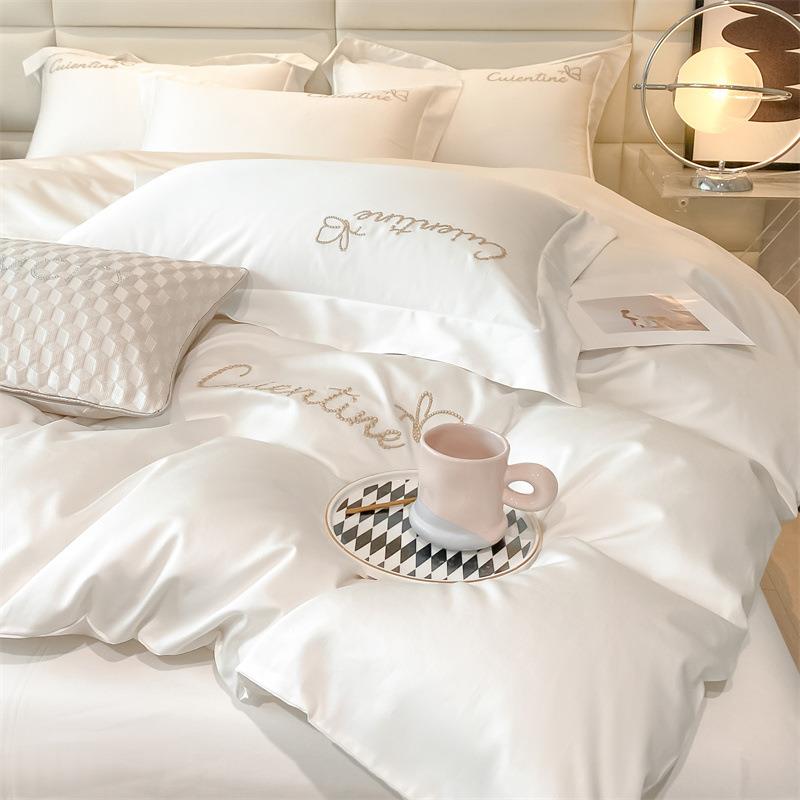 刺轻奢60支长绒棉绣四件单简约全套棉纯色被套床春csm-01夏纯棉床